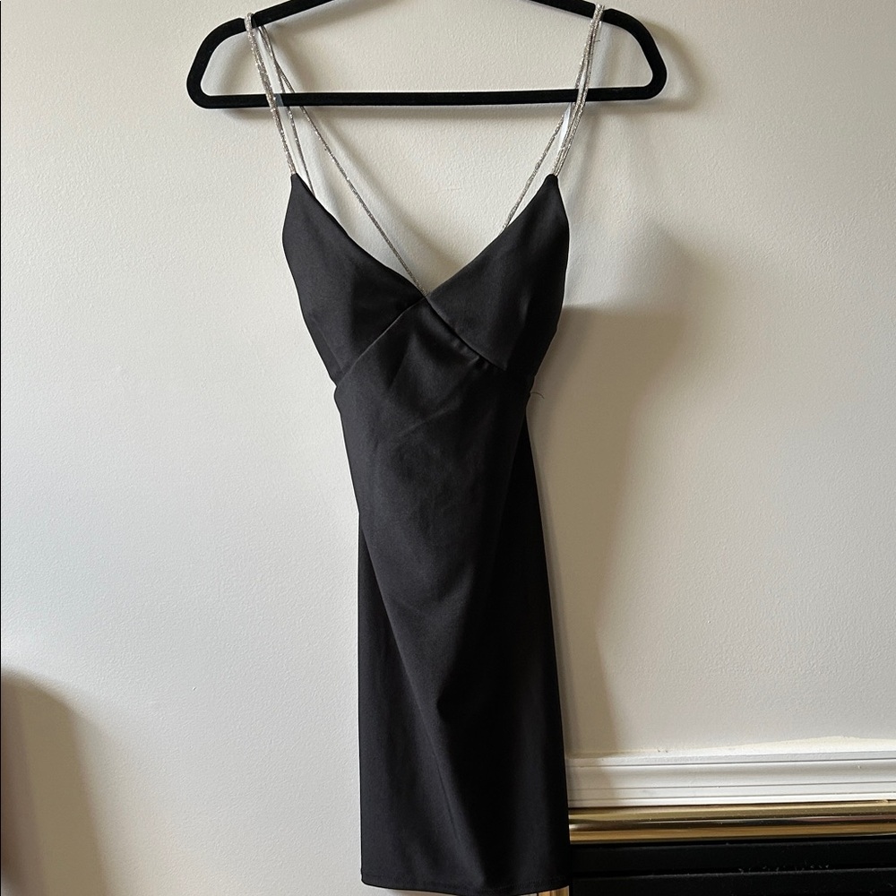 Black Mini Dress with Gem Straps